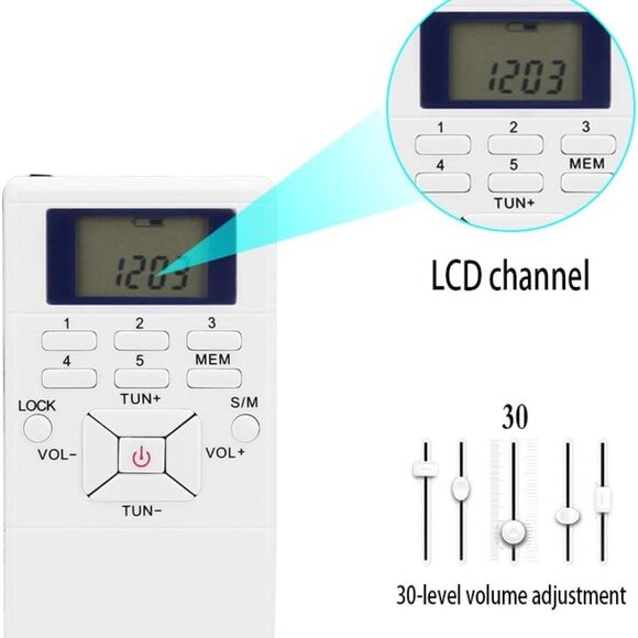 FM Pocket Radio Mini Digital Stereo with Clock and Earphones NIB - Picture 6 of 8